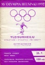 Programblad - Programmes Programme Athletics 25.7 XV Olympia Helsinki 1952